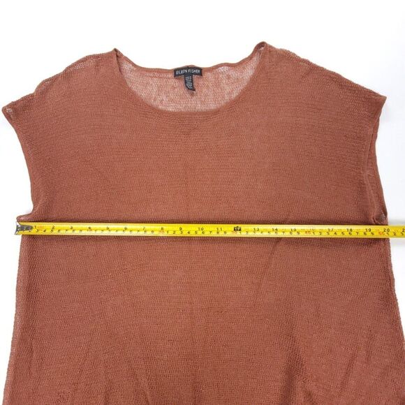 EILEEN FISHER Sheer Linen Asymmetrical Tunic Lagenlook Sweater Top Medium Brown - Picture 3 of 6